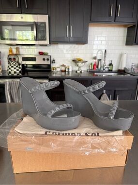 Women's Gray Studded Wedge Sandals